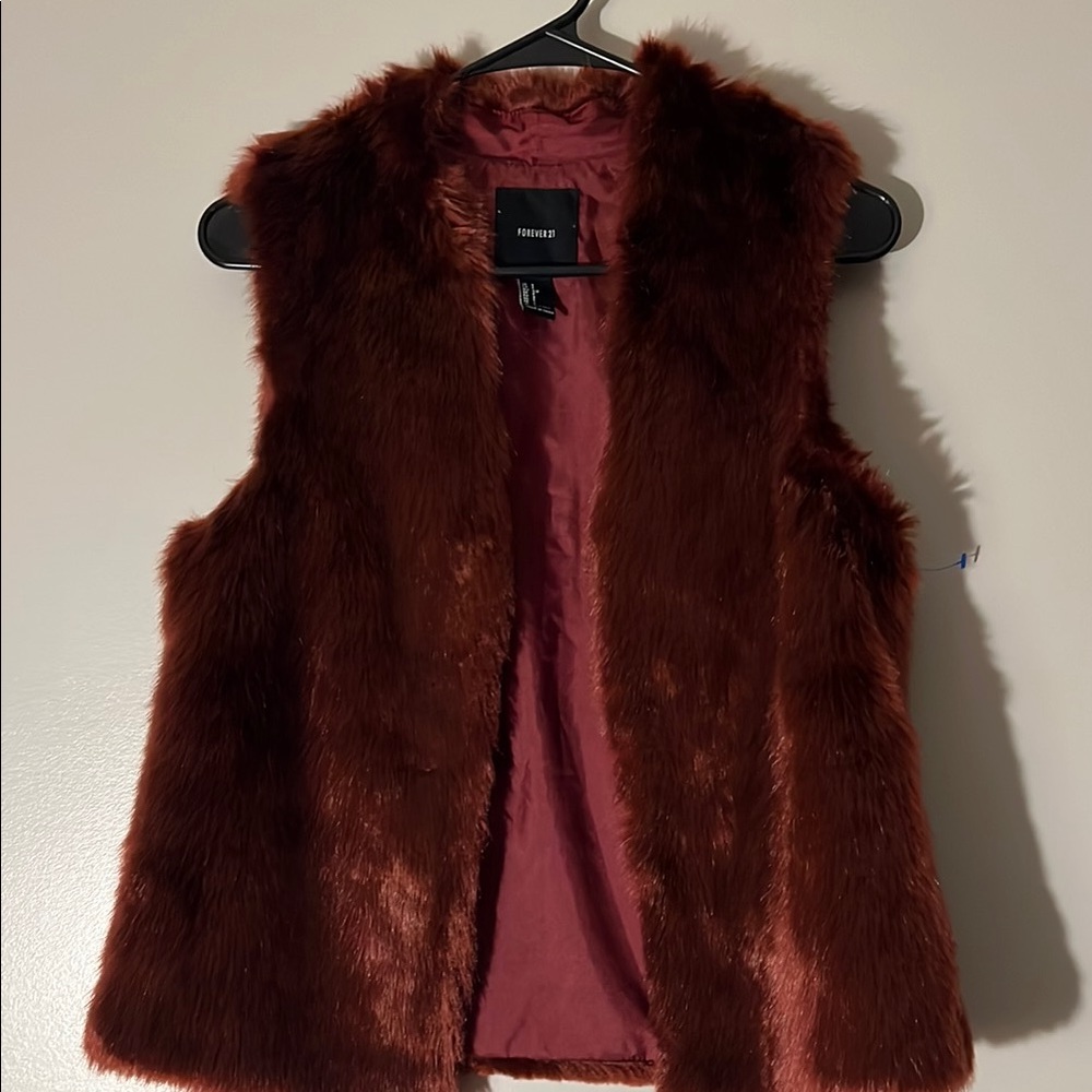 Faux Fur Vest in Rich burgundy